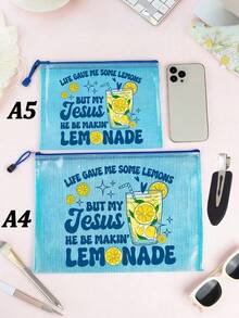 Lemons Christian Mesh Zipper Pouch, Inspirational Lemon Print Transparent Cosmetic Bag, Religious Faith-Based Organizer , Waterproof Mesh Makeup Pouch For Church, Travel, And Daily Use, Large Capacity Transparent Cosmetic Bag With Nylon Zipper - Multicolor - View 6