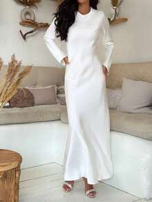Vestido largo liso casual ajustado elegante 2026 - Blanco - Ver 1