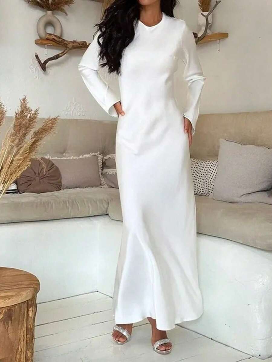 Vestido largo liso casual ajustado elegante 2026 - Blanco - Ver 1