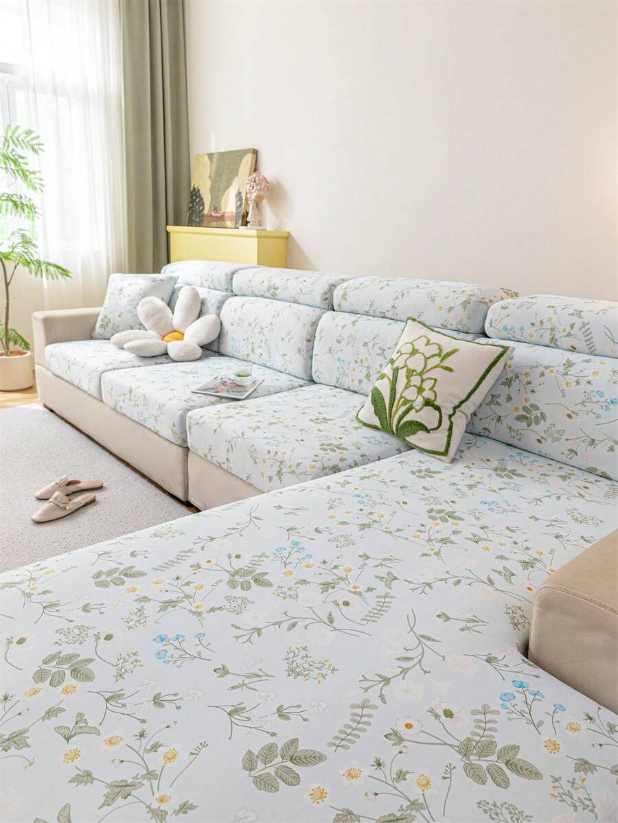 1 tấm bọc ghế sofa mùa hè thoáng khí, phù hợp với mọi loại ghế sofa, chống trượt, có độ co giãn, thích hợp cho ghế sofa hình chữ L và ghế sofa 1/2/3/4 chỗ ngồi. - Màu xanh lam - Xem 1