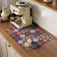 1pc Geometric Floral Tile Pattern Printed Coffee Bar Mat, Stove Mat, Drainage Mat, Silicone Drainage Mat For Coffee Machine, Rubber Drainage Mat, Super Absorbent And Wear-Resistant Dish Drying Mat, For Countertop, Restaurant, Kitchen, Patio Dining Table Decor, Household Kitchen Supplies, Countertop Decorative Mat - Multicolor - View 5