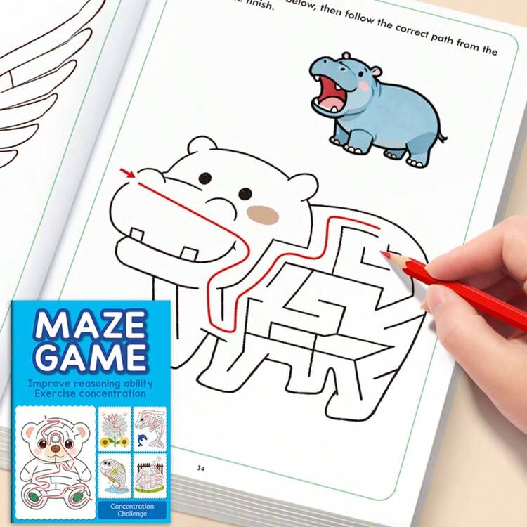 兒童趣味迷宮描繪練習本，小學生拼圖練習冊，多種圖案，培養想像力，適合返校季、畢業季學習輔助，節日與生日小禮物 - 彩色 - 查看 8