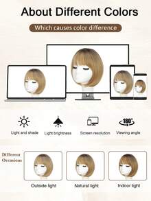 优雅短款波波头假发，带刘海，侧分合成假发，遮盖稀疏发量，透气轻盈，采用防过敏网布，专为女性设计。 - 彩色 - 查看 9