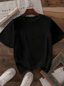 Camiseta de manga corta, cuello redondo, casual de verano, color blanco para mujer Howell,Playeras de Mujer Verano Estampado Gráfico  2026 - Negro - Ver 2