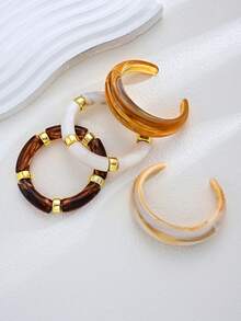 4pcs Vintage Exaggerated Luxurious Gold Resin Open Bangle Bracelet Set, Suitable For Women's Daily, Party, Wedding, Festival Wear, Gift - Multicolor - View 2