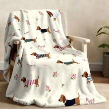 1 Stück minimalistisch süßer beiger Cartoon Dackel Hund Muster Flanelldecke, weich & bequem, geeignet für alle Jahreszeiten, für Sofa, Bett, Büro, Camping, Reisen, ganzjähriges Geschenk - Verschiedenfarbig - Übersicht 7