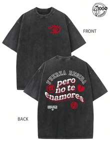 1 Piece Unisex Oversized Crew Neck Short Sleeve T-Shirt, Distressed And Washed, 100% Heavyweight 220g Cotton, Designed By Y2K Artists In A Vintage American Style, Graphic Print Of City Names, Ideal For Everyday Wear, Concerts And Festivals - 黑色 - 查看 1