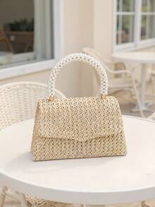 Straw Beach Envelope Design Party/Wedding Clutch Bag, Women Handbag With Chain Shoulder Strap, Velvet Fashion Wallet - Gold - View 2