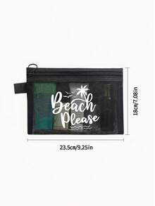 多色時尚網格海灘包，印有「Beach」文字的化妝包，海灘主題。大容量透明化妝包，尼龍拉鍊化妝包，輕巧，可存放防曬霜、零食、比基尼和海灘必需品。春/夏儲物，耐用，非常適合游泳、海灘、潛水和夏季假期，學生返校，輕巧防曬儲物包，適合朋友、母親節、返校季節 - 彩色 - 查看 9