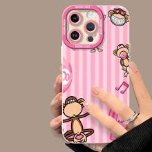 Monos de la Pantera Rosa con temática de rayas rosas.funda de teléfono Fundas compatibles con ,Apple,VIVO,OPPO,,, y Honor.Fabricadas en silicona TPU,ofrecen protección contra golpes y caídas. - Blanco - Ver 4