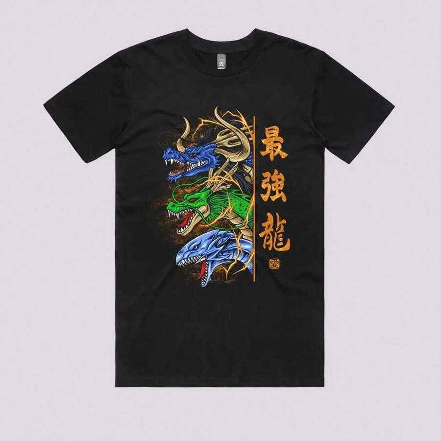 Camisetas de Anime Trio Dragon con Estampados, Ideales para Uso Casual, Vacaciones, Ropa Urbana, a la Moda para Adolescentes en Verano. Camisetas a juego para toda la familia Y2k Camiseta Verano Camisa De - Negro - Ver 1