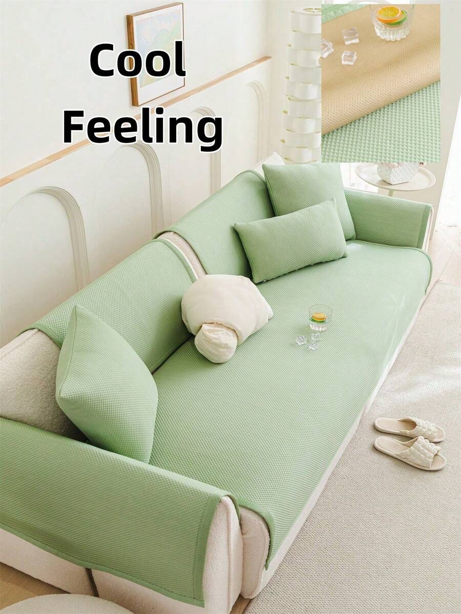 1 chiếc đệm sofa mùa hè mát mẻ và chống trơn trượt, đệm ngồi mùa hè kiểu waffle hình hạt đậu mát lạnh bằng lụa băng, tấm phủ mùa hè phù hợp cho sofa hình chữ L và sofa 1/2/3/4 chỗ ngồi (Bán lẻ từng chiếc) - màu xanh lá - Xem 1
