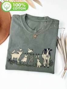 Top Casual de Primavera y Verano para Mujer, Estilo Vintage, Estampado Animal, Cuello Redondo, Camiseta de Manga Corta. - Albaricoque - Ver 7