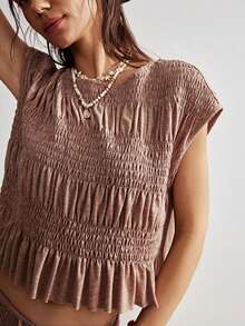 BohoFeels Set de 2 piezas: Camiseta de punto holgada de cuello redondo de unicolor y pantalones anchos de cintura alta para mujer - Óxido marrón - Ver 7