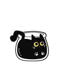 1枚创意黑猫胸针，金属徽章，咖啡猫、茶杯猫、牛奶猫、酒杯猫造型，可作包包和服装装饰，设计精致，适合日常穿搭和派对配饰。 - 彩色 - 查看 11
