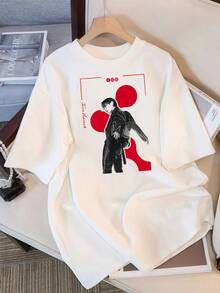 2026 T-Shirt, Graphic Portrait Red Circle T-Shirt BTS21 J-Hope Jung Hoseok, Casual Oversized Fan T-Shirt, Retro Bootleg Style K-Pop Idol Oversized T-Shirt, Vintage Graphic Print T-Shirt, Casual Short-Sleeved Top, Fan Merchandise, Black Streetwear Fan T-Shirt, Vintage Graphic K-Pop Star T-Shirt, Short-Sleeved Oversized T-Shirt With Retro Lightning Bolt Letter Print, Casual Black Crew Neck Top, Gift For Streetwear Style Idol Fans, Comfortable Loose-Fit Cotton Blend T-Shirt For Women And Men. - White - View 5