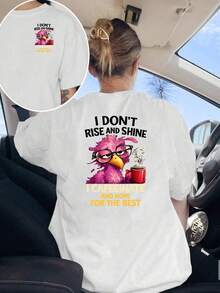 Camiseta de mujer manga corta con estampado y eslogan divertido de café, estilo casual moderno, cuello redondo, ideal para primavera y verano - Blanco - Ver 1