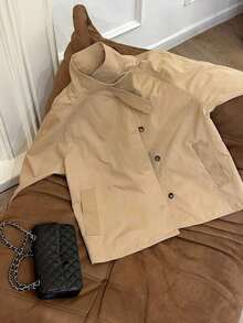 Chaqueta cortavientos de unicolor elegante y de moda para mujer, abrigo de mujer de corte regular de un solo pecho - Caqui - Ver 10