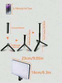 Luz de relleno LED portátil de escritorio con trípode retráctil, luz de cámara de doble uso portátil y de escritorio, adecuada para maquillaje, transmisión en vivo, grabación de video, videoconferencias de oficina - Negro - Ver 2