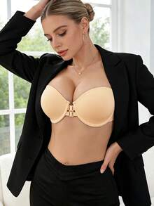 Women's Skin-Tone Strapless Bra, Sexy Invisible Strapless Bra With Front Closure, Underwire Push-Up Bra With Backless Design, Invisible Non-Slip Supportive Thin Top Thick Bottom Bra For Small Bust - Apricot - View 6