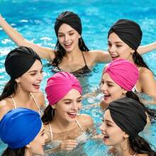 Women's Long Hair Black Swimming Cap, Fabric Swimming Cap, Soft & Pressure-Free Swimming Cap, Elastic Fabric Won't Squeeze Head, High-End Swimming Cap, Beach Accessory, Swimming Pool Floats - Multicolor - View 5