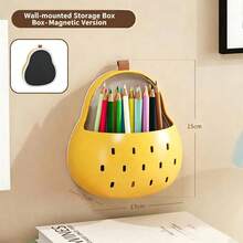 Refrigerator Storage Box, Kitchen Storage Box, Interesting Cartoon Design, Autumn Pear Storage Basket, Multifunctional Refrigerator Side Cabinet Storage Box, Adhesive/Magnetic Style, Suitable For Kitchen Countertop, Bathroom And Office Desk. Can Store Condiments, Seasonings, Tableware, Cosmetics, Pens, Clips, Etc. - Basket Style - View 8