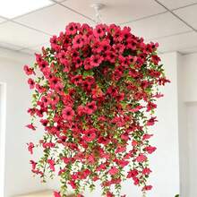 Enredadera de buganvilla - Decoración de boda - Flores artificiales de primavera - Decoración de primavera - Adecuado para decoración del hogar - Decoración de tienda - Decoración de patio - Decoración de balcón - Decoración de alféizar - Decoración de escaparate - Rojo púrpura - Ver 3