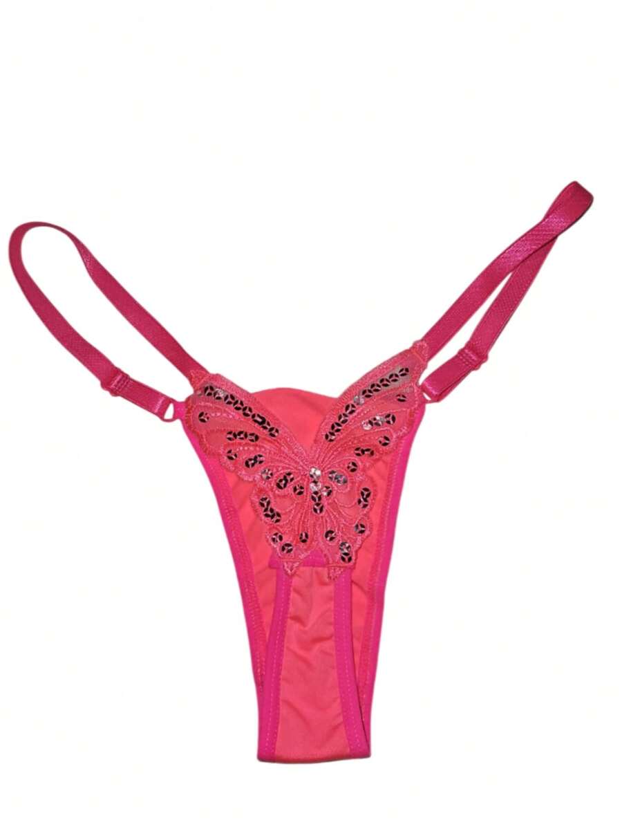 Butterfly Panties Kit 2 Microfiber Thong Lingerie Sexy Sensual Adjustable G-String - rosa neón - Ver 1