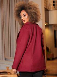 Women's Medium Overcoat With Pockets And Buttons, 100% Polyester Wool, Elegant Winter New Arrival - 瑪薩拉紅 - 查看 2