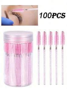 100/50/10pcs Crystal Pink Eyelash Brushes, Mascara Brushes With Storage Box, Bendable Eyebrow Brushes, Eyelash Extension Brushes, Eyebrow Brushes, Castor Oil Brushes, Eyebrow Brushes, Eyeshadow Brushes, Spiral Brushes - Multicolor - View 10