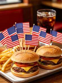 100pcs/Set American Flag 4th Of July Independence Day Thanksgiving Day Cupcake Toppers Picks For Party Decorations Supplies, Toothpicks Flags, Holiday Party Cake Decoration Flags, Hamburger Decoration Supplies, Cupcake Decoration,Independence Day Decoration Supplies - View 4