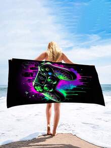 1pc Neon Gaming Controller Beach Towel - Available In Multiple Sizes. Features: Quick-Drying, Soft, Portable, Fashionable, Sand-Resistant, Super Absorbent, Made Of Microfiber. Styles: Bohemian, Tropical, Vintage, Humorous, Yoga, Picnic, UV Protection. Perfect For Beach, Pool And Outdoor Activities; Essential Travel Accessory For Camping, Yoga, Gym, Sports And Swimming. Suitable For Men And Women. - Beach Towel C - View 6
