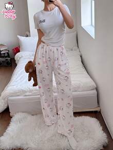 SANRIO 1件Hello Kitty女士可爱印花休闲裤，舒适家居服，适合春、夏、秋季穿着 - 彩色 - 查看 5