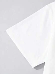 Camiseta de manga corta, cuello redondo, casual, de verano, color negro para mujer - Blanco - Ver 4