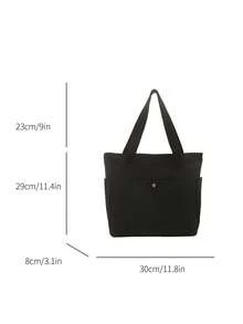Bolsa de Lona de Gran Capacidad Estilo Universitario, Bolsa Casual, Bolsa de Compras, Bolsa de Hombro Multiusos, Versión Mejorada de Bolsa de Lona - Negro 2 - Ver 3