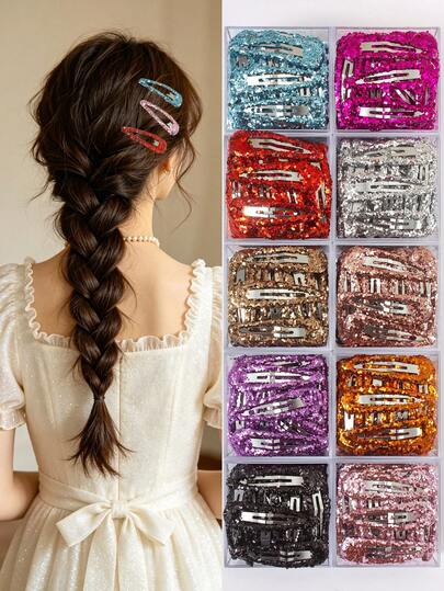 10/30/40pcs Colorful Ins Style Shiny Water Drop Snap Hair Clips, Y2K Basic Cute Girl Hair Accessories, Everyday & Party Headwear