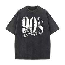 Camiseta de Mujer de Algodón Suave Lavado Estilo Vintage - Diseño Gráfico Desgastado de los 90, Manga Corta, Estilo Urbano, Detalles Metálicos, Corte Holgado - Camiseta de algodón lavado - Negra - Ver 1