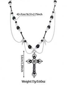 1pc Gothic Style Hollow Cross Pendant Tassel Necklace, Punk Personalized Necklace Jewelry, Suitable For Party And Music Festival Wear - Multicolor - View 6