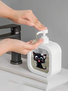 1pc Cute Black Cat And Floral Pattern Soap Dispenser Bottle - Reusable Press-Type Dispenser Bottle, Suitable For Hand Soap, Body Wash, Etc., Compact For Kitchen And Bathroom, Perfect Housewarming Gift Or Spring Decor For Cat Lovers, Made Of Plastic, Fun Design, Easy To Use With Press Mechanism - Multicolor - View 9