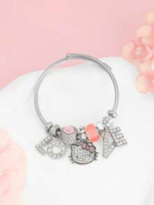 1pc Cartoon Sanrio Character Bracelet With KT Cat Kuromi Pendant, Fashionable & Versatile Accessory - Pink - View 2