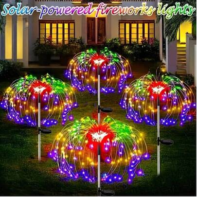 120/90/60 LED Solar Powered Outdoor Dandelion Firework Lights, 8 Modes, Customizable Shapes, Easy Installation Outdoor Garden Lights | Meteor Shower Effect, Suitable For Garden, Yard, Lawn, Patio, Path Lighting, 8 Modes, Suitable For Villa Decoration