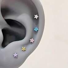 1 chiếc khuyên tai đinh tán hình ngôi sao mini 4mm không gây dị ứng, phù hợp cho cả nam và nữ, khuyên tai kẹp tai nhỏ nhắn tinh tế, khuyên tai xỏ lỗ tai Dopamine. - Ngôi sao - Xem 12