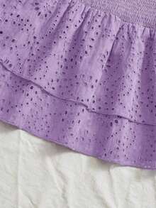 Vestido azul marino con cintura ceñida, plisado, sin tirantes, sexy, calado, con bordado y dobladillo fruncido, estilo vacaciones - Lila Púrpura - Ver 3