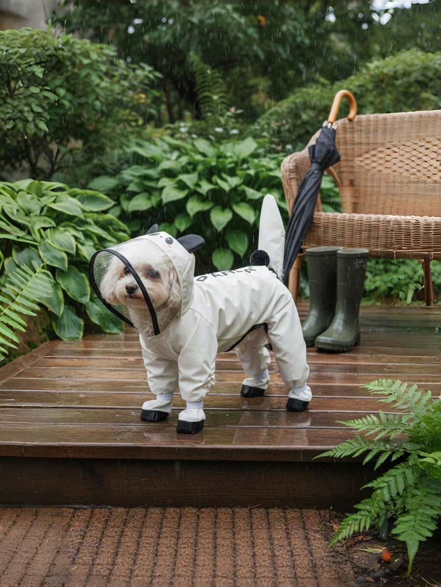 Cute 3D Panda Dog Raincoat, Waterproof Four-Legged Pet Jacket With Hood & Built-In Shoes, All-Inclusive Rain Gear For Small Medium Dogs Spring Summer Rainy Days - Multicolor - View 1