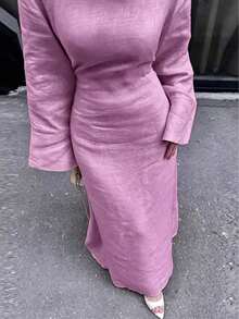 Women's Casual Elegant Solid Color Muslim Robe, Slim Fit Long Dress Suitable For All Seasons And Vacation - Deep Pink - View 2