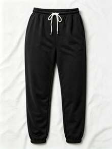 Pantalones de trabajo para mujeres en unicolor con cordón elástico en el puño, adecuados para primavera y verano - Negro - Ver 4