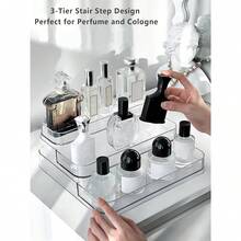 1ps Perfume Organizer -  Three-Tiered Shelf - Perfume Lotion Skincare Stand, Spice Vitamins Medicine Bottles Holder,Sturdy Clear Rack For Kitchen Bathroom Countertop Cabinet Storage - default - View 2