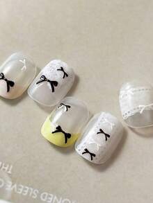 1 pieza Pegatina de arte de uñas con lazo blanco, calcomanías de uñas con lazo pequeño en relieve 3D minimalista, resistente al agua - Multicolor - Ver 2
