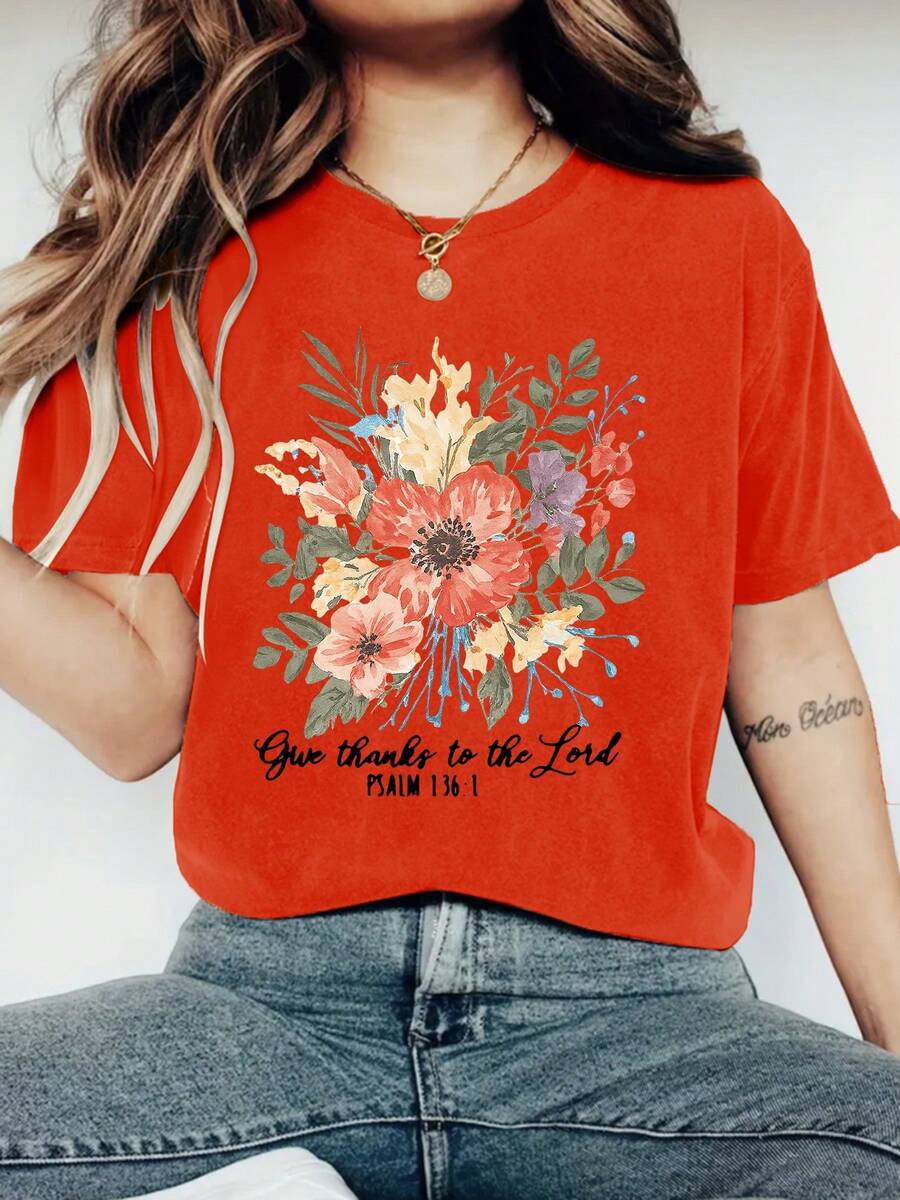 Fashionable Printed T-Shirt For Women, Round Neck, Casual Style, Lightweight And Breathable, Loose Fit, Suitable For Spring And Summer - Unisex Loose Cotton T-Shirt With Short Sleeves And Round Neck, Urban Vintage Style. - 紅色 - 查看 1