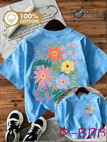 Ilustración de flores y plantas frescas y mixtas, camiseta de mujer casual de primavera/verano con estampado de doble cara, estilo retro y lindo, camiseta de manga corta con cuello redondo - Camiseta unisex de algodón holgada de manga corta y cuello redondo estilo vintage urbano. - Verde - Ver 11